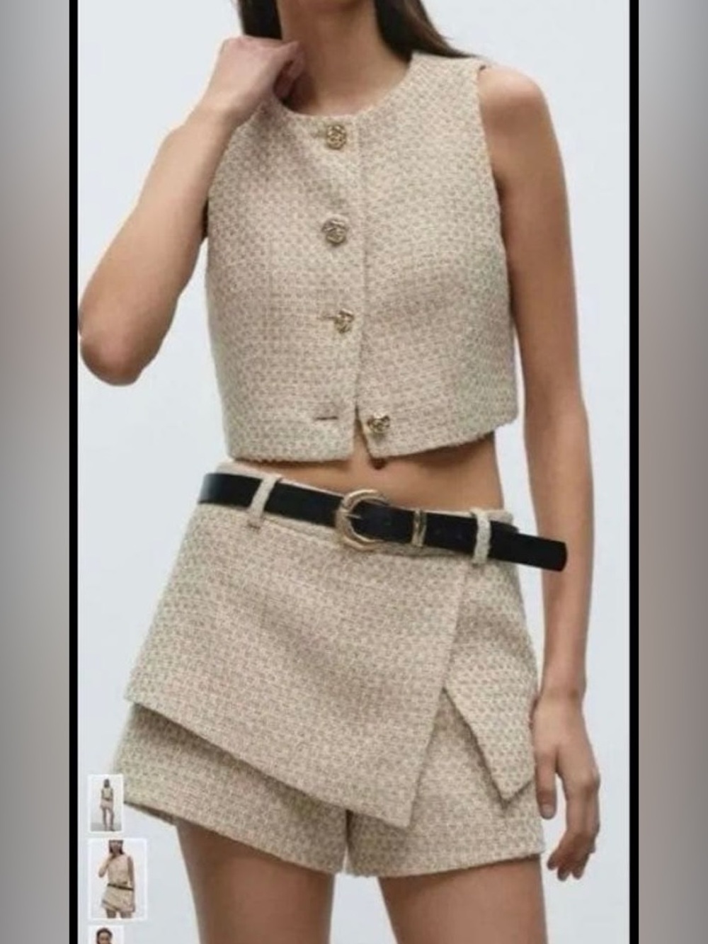 Zara tweed two piece set with belt and gold buttons size M